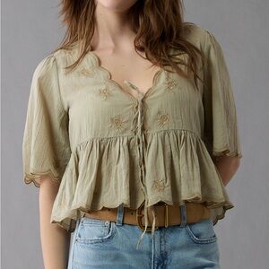 Tie front Embroidered blouse